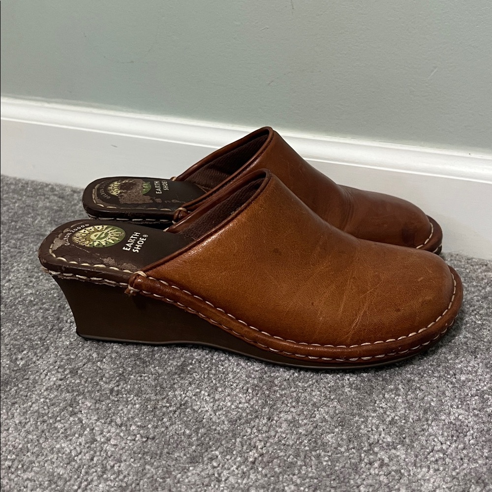 Earth Shoes Gelron 2000 Leather Clog Wedge Slip-On size 8